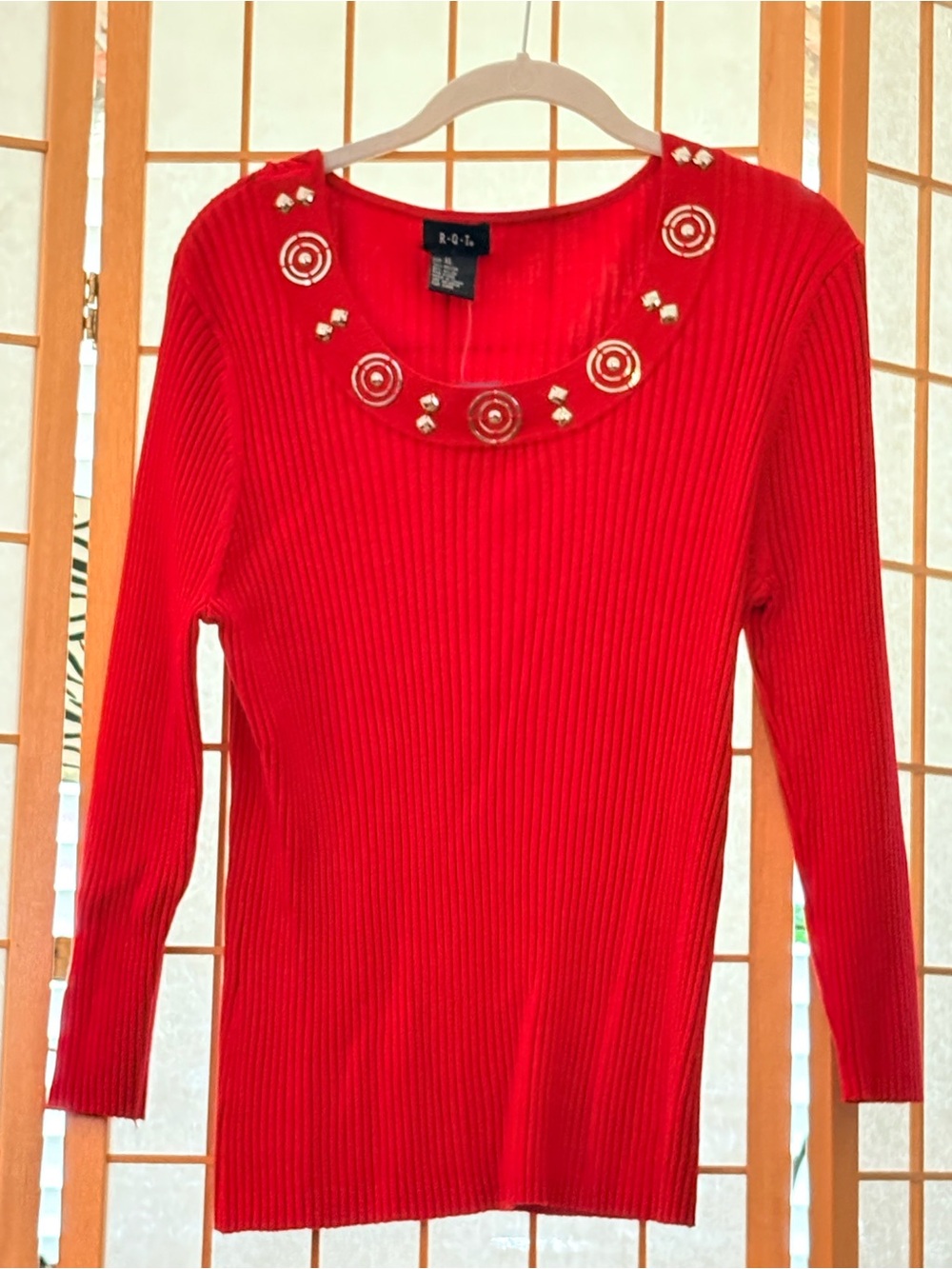 R.Q.T Red Embellished Scoop-Neck Ribbed Sweater XL NWT